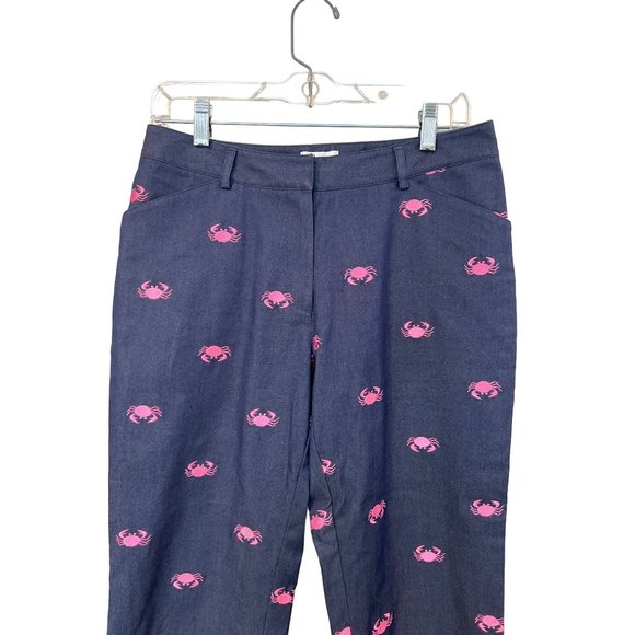 Lilly Pulitzer Blue Pink Embroidered Crabs Pants Cropped Size 4 Preppy Club Golf - Picture 2 of 8